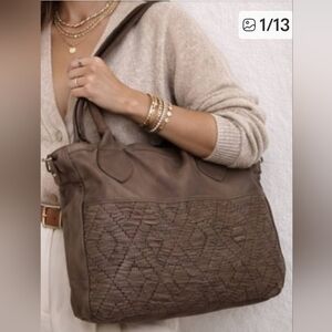 Day + Mood Dark Brown Taupe Soft Leather Weave Shoulder Bag🤎